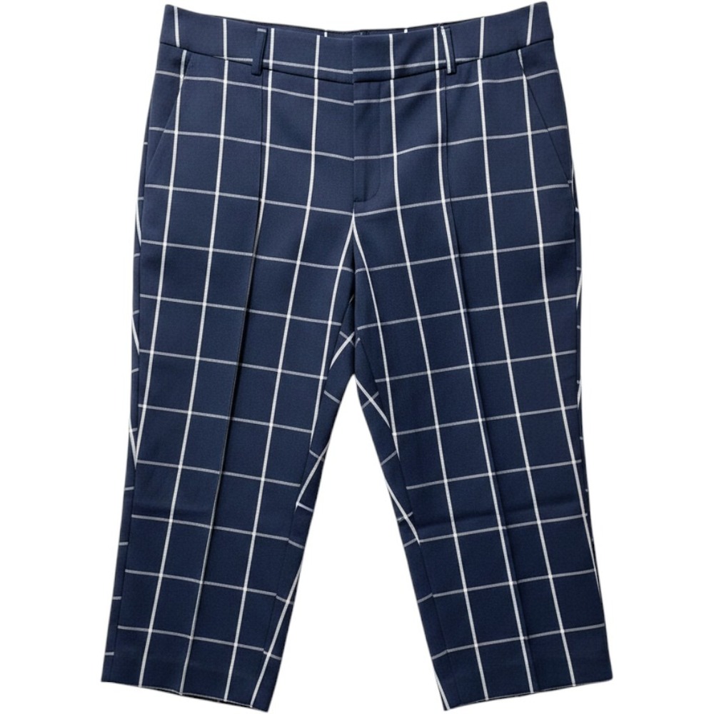 Time and Tru Womens Navy Blue Windowpane Check Cropped Pants Size 20 Pleated‎